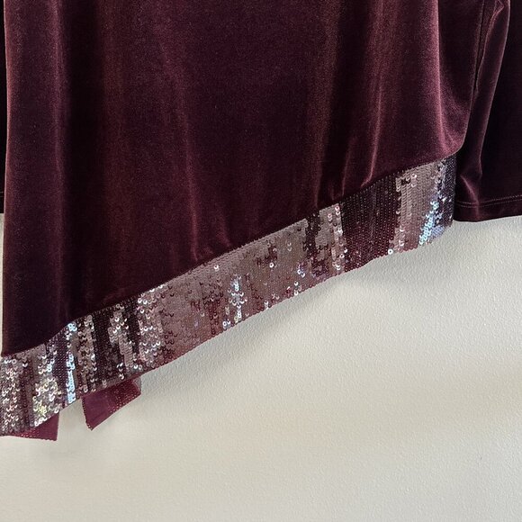 Chico's Travelers Collection Burgundy Velour Velvet Sequin Trim Tunic Top - Picture 8 of 13